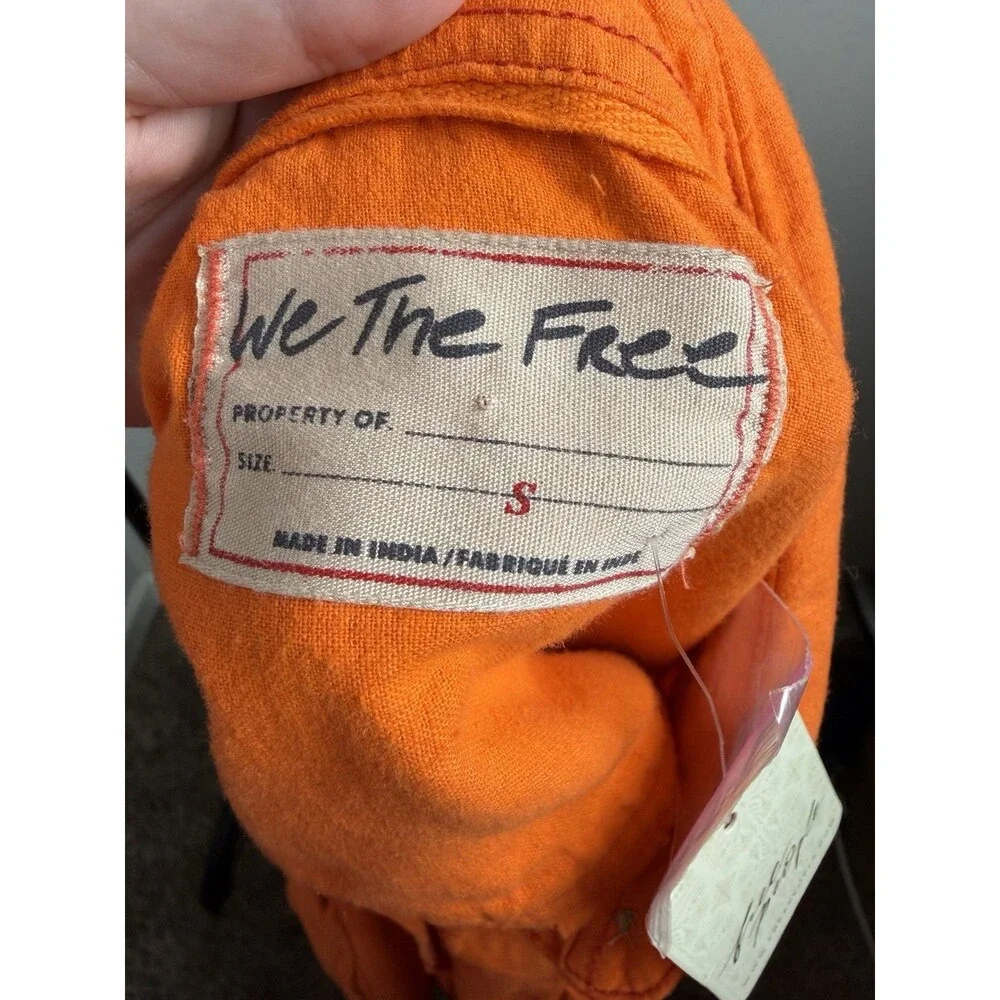 We The Free Free People Orange Button Down Shirt Womens Oversized Boho Size S
